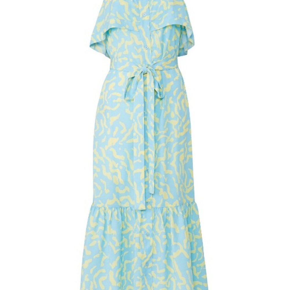 Blue Scribble Tie Midi Dress
